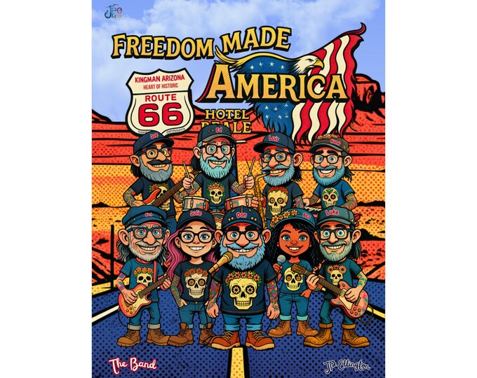 Route 66 Band Poster | Americana, Utah Highway, Comic Style Art