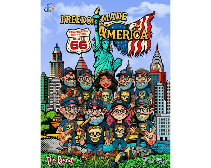 Freedom Made America Poster | Route 66 Statue of Liberty Illustration Matte Vertical Poster