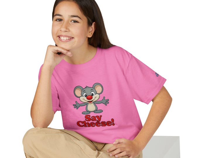 Cute Cartoon Mouse Say Cheese T-Shirt | Kids photo tee JPE Kids Edition