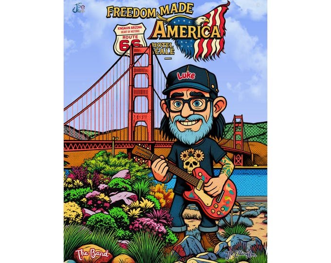 Freedom Made America poster Matte Vertical Poster | Golden Gate, Guitar Player, Route 66