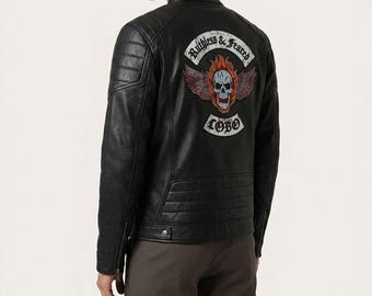 Chaqueta de cuero negro estilo motero "Lobo Jason" hecha a mano, inspirada en Studio Tour Girl, Rukhless and Feared, para hombres y mujeres.