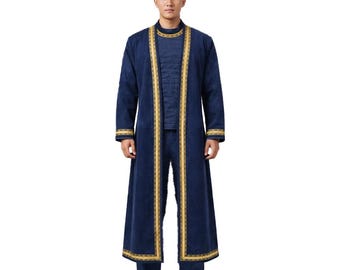 Camisa/pantalones de capa azul marino inspirados en el uniforme Adama de Star Galactic Battle, hecho a mano, de la serie Colonial Viper para cosplay de pilotos.
