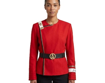 Chaqueta de lana roja James Kirk, inspirada en el traje de capitán de Khan Wrath, hecha a mano, para hombres y mujeres.