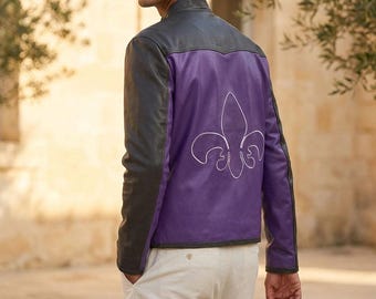 Chaqueta de cuero gris estilo Johnny Gat, inspirada en los Saints, hecha a mano, para hombre y mujer.
