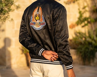 Chaqueta de Seavers negra estilo universitario para especialista en acrobacias, inspirada en Lee y hecha a mano.