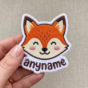Toppa personalizzata con volpe, nome ricamato, termoadesiva, simpatico animale del bosco, regalo per giacca per bambini