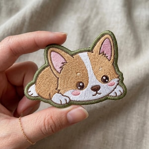 Söt Corgi Hund Patch Broderad Kawaii Valp Stryk På Jacka Ryggsäck Anpassad Husdjursgåva