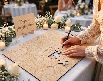 Personalized Wooden Puzzle Guest Book, Wedding Guest Book Alternative, Custom Birch Wood Puzzle, Rustic Boho Wedding Keepsake