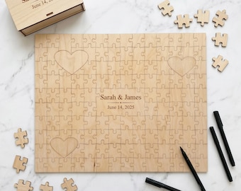 Custom Wooden Puzzle Guest Book, Personalized Birch Wood Wedding Decor, Alternative Wedding Guestbook Board, Rustic Laser Engraved Sign