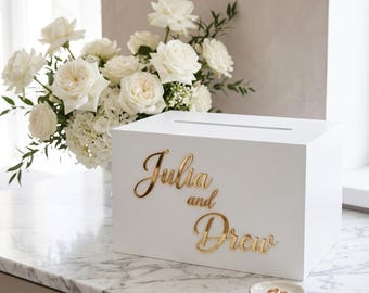 Wedding Card Box Personalized with Lock, Custom Name , 3D Acrylic Letters , Wooden Card Box Wedding , Mr and Mrs Gift Card Holder