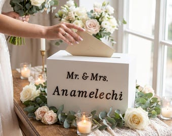 Personalised Wedding Card Box, Keepsake Memory Box, Custom Names, Boho Style