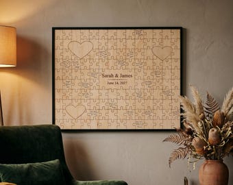 Personalized Wooden Wedding Guest Book Puzzle, Custom Engraved Birch Wood Board, Alternative Reception Sign in Decor