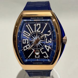 Vintage Franck Muller Yachting Watch | Rose Gold Blue Dial Leather Strap Watch For Men