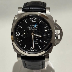 Vintage Panerai BiTempo zwarte wijzerplaat zwarte leren band automatisch uurwerk herenpolshorloge, horloge voor heren