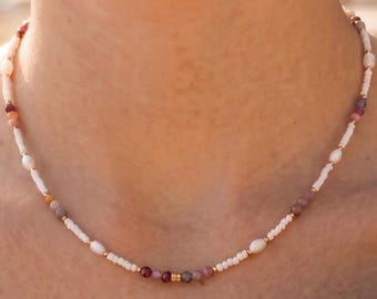 Tiny Layering Seed Bead Choker Necklace Summer Waterproof Collarbone Jewelry Beach Ocean Graduation Vacation Coastal Gift for Her Friend