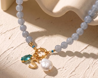 Personalized Name Freshwater Pearls Charm Beaded Necklace Boho Birthstone Layering Jewelry Halloween Birthdays Girlfriend Gift For Her