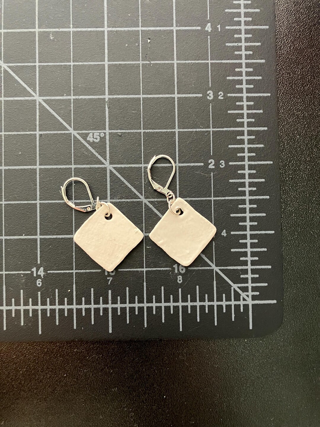 Ceramic White Square Earrings - Etsy