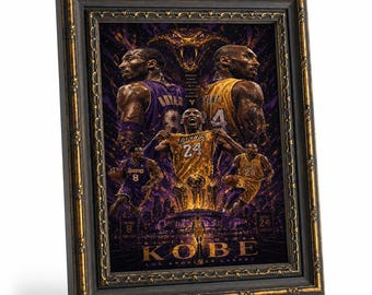 Kobe Bryant "Black Mamba" framed canvas poster, Los Angeles Lakers career highlights art print, men's exclusive gym wall decoration.