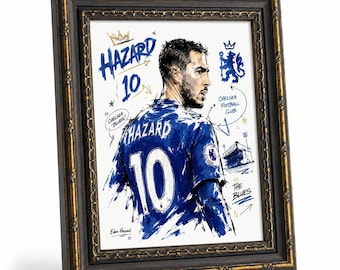Framed Eden Hazard Chelsea No. 10 wall mural, Chelsea football sketch canvas painting, sports fan bedroom decoration.