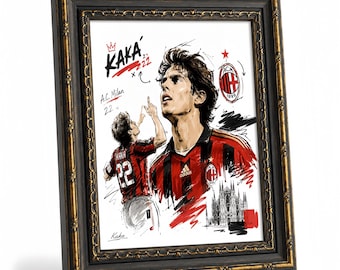 Kaka AC Milan portrait (framed), a canvas sketch of the football legend, a sporty home decor piece suitable for bedrooms and living rooms.