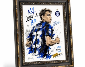 Framed Nicolo Barella Inter Milan Wall Art, Football Sketch Canvas Print, Sports Home Decor for Bedroom Living Room