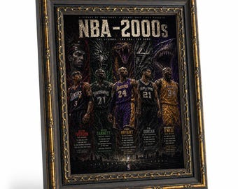 Framed 2000s NBA Legends Wall Art, Kobe Iverson Garnett Duncan Shaq Basketball Canvas Print, Sports Fan Home Bedroom Decor