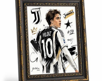Kennan Yerdiz Juventus-themed framed wall painting,football sketch canvas painting,sports home decor,suitable for bedrooms and living rooms.