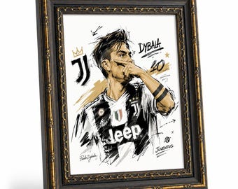 Framed Paulo Dybala Juventus Wall Art, No.10 Football Sketch Canvas Print, Sports Decor for Soccer Fan Bedroom