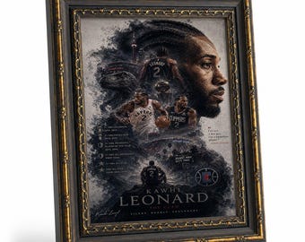 Kawhi Leonard's Doppel-Team-Tribute gerahmtes Leinwandplakat, Raptors-Meisterschaft und Clippers Highlight Reel Kunstdrucke, Fan-Wanddekorationen