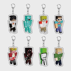 Dream Tommy Tubbo Technoblade DSMP Keychain, Minecraft Pixel Skin Acrylic Bag Charm, Game Fan Collectible Keyring Gift