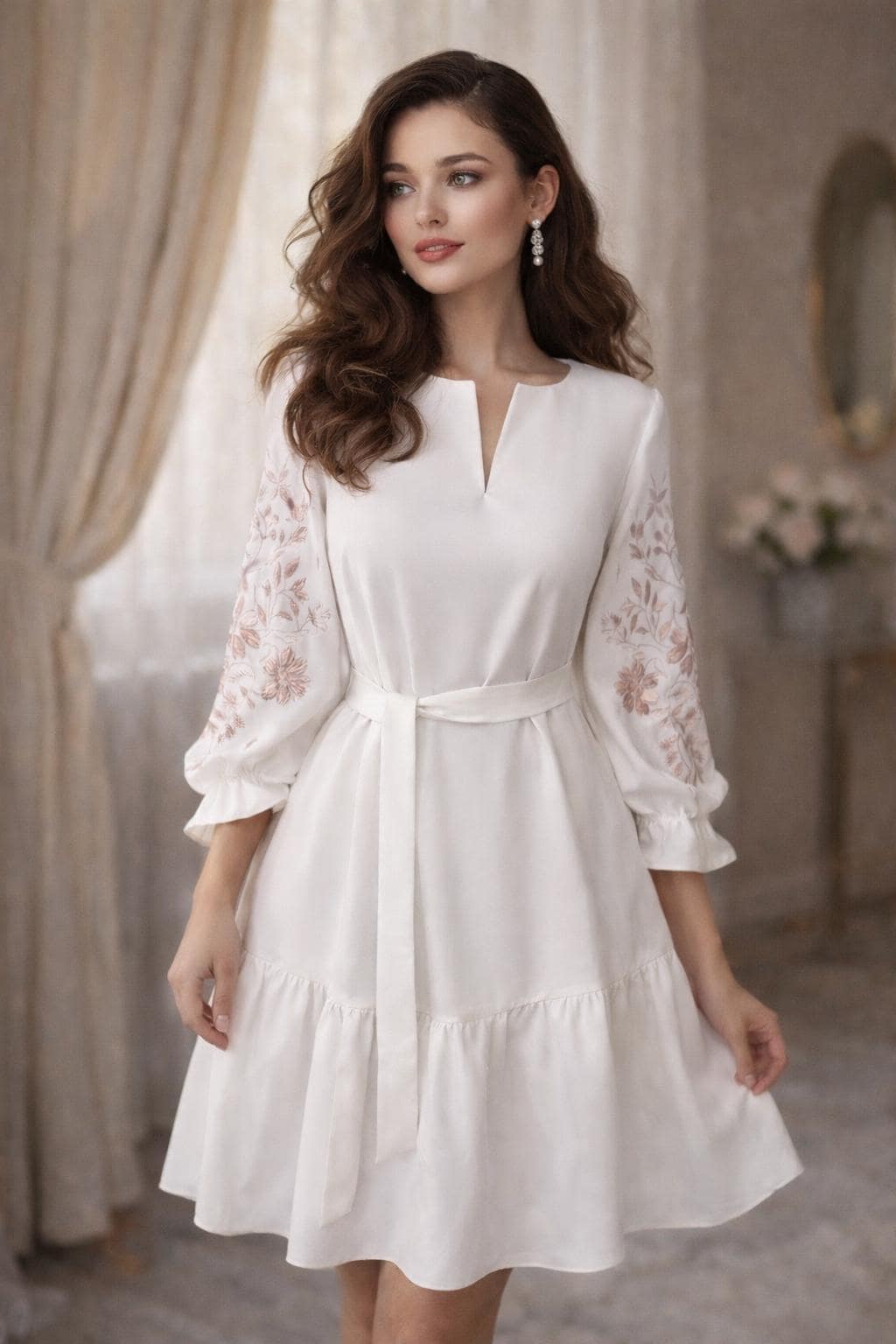 white graduation dress long modest Wedtrend Women Elegant White Graduation Dress with Lace A Line Long Sleeves  Boho Maxi Dress – WEDTREND main image 1