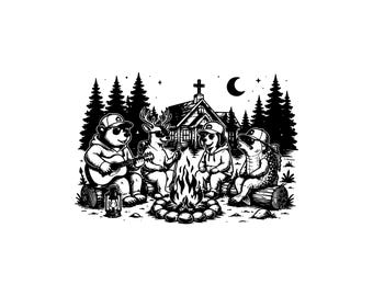 Camping Animals SVG PNG JPG: Christian Campfire Art, Forest Animals Svg, Religious Camping, Outdoorsy Sticker Design, Instant Download