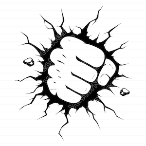 Punch Fist SVG, Breaking Wall PNG, JPG, Strong Hand Illustration, Power Fist Vector, Cracked Wall Design, Power Graphic, Instant Download