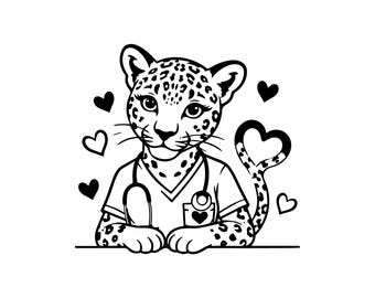 Leopard Nurse SVG PNG JPG: Cute Vet Tech Illustration, Pediatric Medical Scrub Graphics, Healthcare Professional Gift Idea, Instant Download