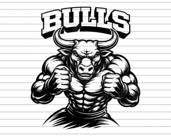 Bulls Mascot SVG, Muscle Bull PNG, JPG, Fighting Animal Vector, Fitness Illustration, Gym Workout Design, Sports Team, Instant Download