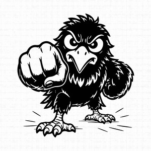 Arg kråka SVG, PNG, JPG: Vild fågelmaskot, korpillustration, sportlogovektor, streetwear-design, grinigt djur, direktnedladdning