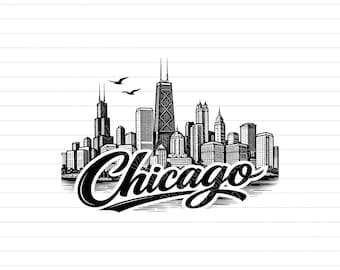 Chicago Skyline SVG, Illinois City PNG, JPG, Chicago Vector, Building Illustration, Windy City Design, Travel Clipart, Instant Download