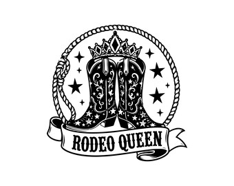Rodeo Queen SVG PNG JPG: Western Cowgirl Boots, Crown Lasso Graphic, Country Girl Art, Horse Show Sticker Design, Instant Download