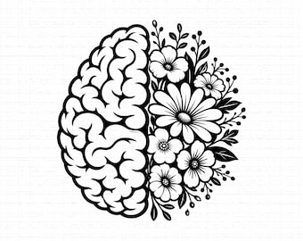 Floral Brain SVG, PNG: Mental Health Illustration, Anatomy Vector, Therapy Design, Creative Artist, Gift Idea, Instant Download