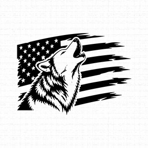 Howling Wolf SVG, PNG, JPG: Amerikanische Flagge Illustration, Vaterländisches Vektor-Design, Wildtiere Natur, Herrenbekleidung, Geschenk, Sofort Download
