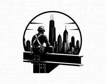 Ironworker Skyline SVG PNG JPG: Construction Worker Design, Steel Worker Vector, City Skyline Shirt, Blue Collar Cut File, Instant Download