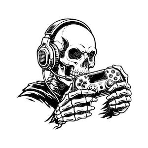 Gamer Skeleton SVG, Gaming Controller PNG, JPG, Skull Headset Illustration, Video Game Vector, Esports Design, Skeleton Instant Download
