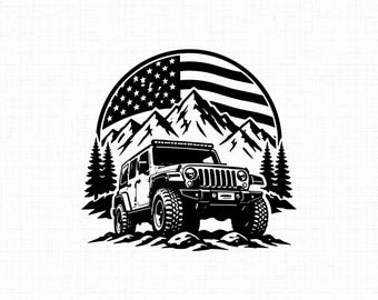 Off Road 4x4 SVG PNG JPGpg: Mountain Adventure Shirt, Patriotic Jeep Cut File, American Flag SUV Decal, Instant Download