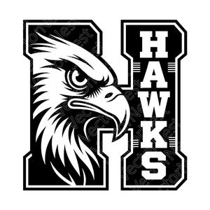 Hawks-mascotte SVG, PNG, JPG: schoolillustratie, sportvector, Varsity Design, teamgeest, Roofvogel, gesneden bestand, Instant Download