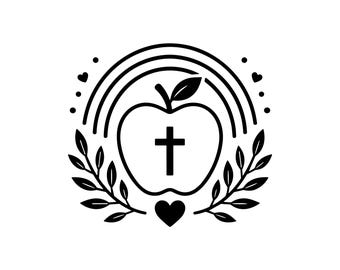 Christian Teacher SVG PNG JPG: Religious School Appreciation, Apple Cross Cut File, Faith Based Education, Gift Idea, Instant Download