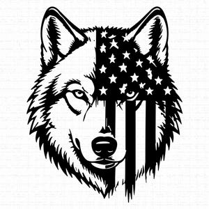 Wolf SVG, PNG, JPG: Amerikanische Flagge Illustration, Vaterländisches Vektor-Design, Alpha Wildtier, Herrenbekleidung, Vaterländisches Geschenk, Sofort Download