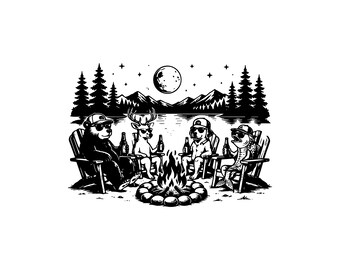 Funny Camping SVG PNG JPG: Forest Animal Beer Party, Hiking Mountain Scene, Humorous Lake Life Art, Campfire Graphic, Instant Download