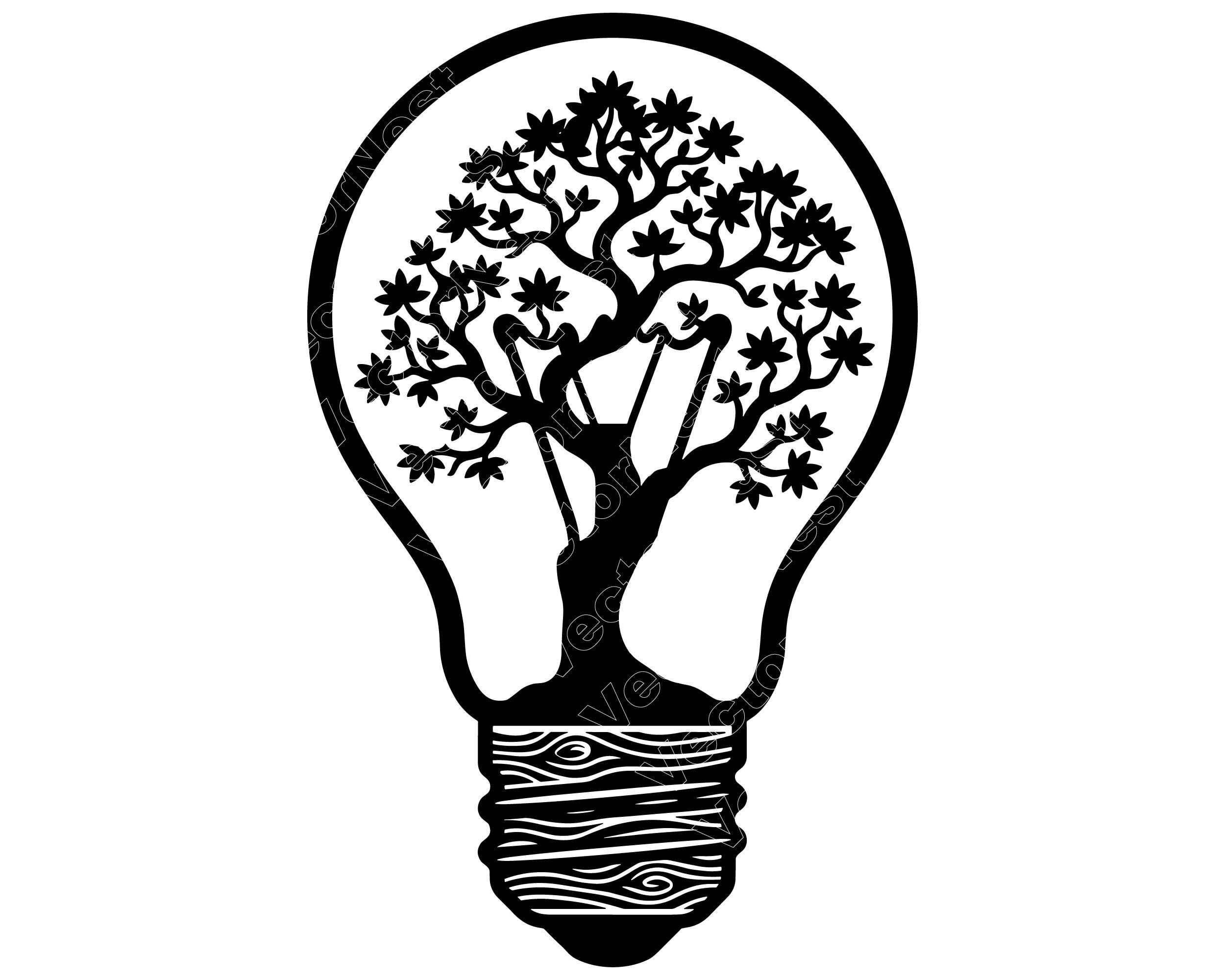 Tree Vector Light Tree Light Bulb SVG, Nature PNG, JPG, Ecology Illustration, Garden ...