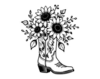 Cowboy Boot SVG PNG JPG: Sunflower Western Art, Country Floral Cut File, Southern Belle Graphic, Rustic Wedding Decor, Instant Download