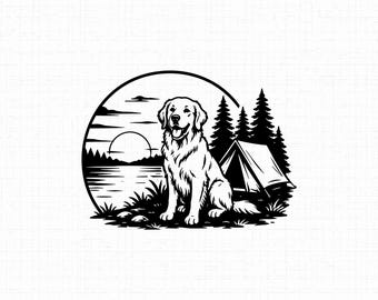 Golden Retriever SVG PNG JPG: Camping Dog Design, Adventure Puppy Vector, Hiking Dog Shirt, Wilderness Lake Cut File, Instant Download